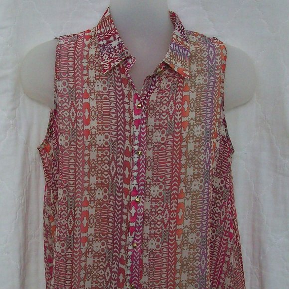 Sans Souci Pink Sheer Sleeveless Top L - Picture 1 of 6